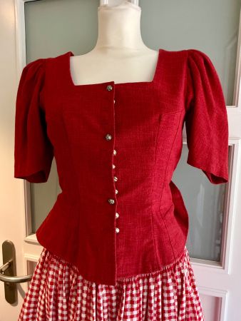 Dirndl Mieder Bluse Tracht rot Leinen, Schösschen Gr. 36 38