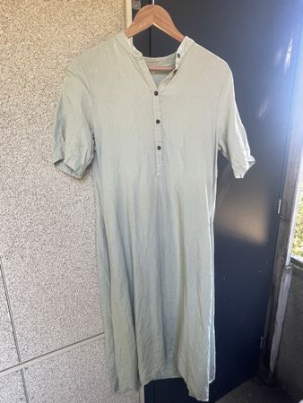 A-Linienförmiges Hemdkleid von LinenID, Salbei, Gr. 40