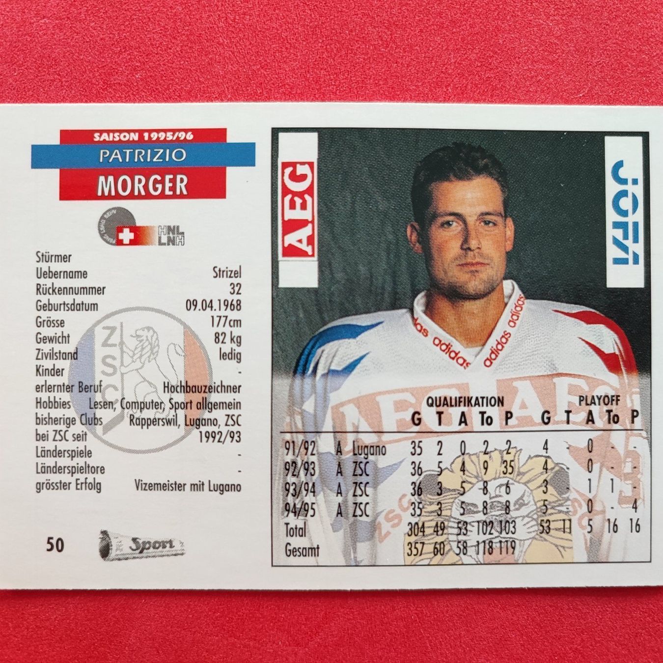 Carte collezionabili: Patrizio Morger - ZSC - 1995/96 – Usato da Dübendorf venduto da kb86_MOVIE 1