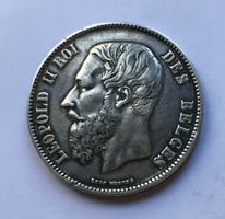 1871 5 Francs Silber Belgien mit schöner Patina