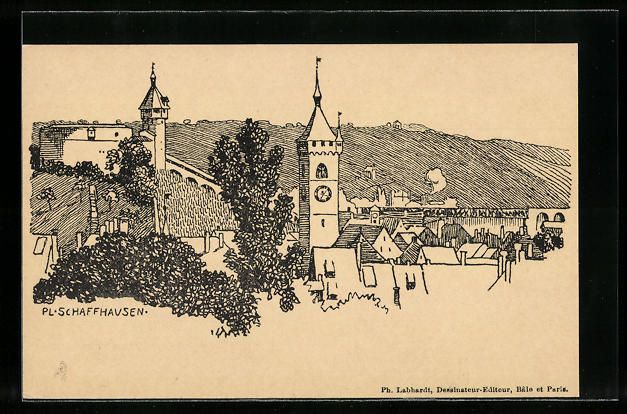 Cartoline postali: Schaffhausen, Ortsansicht mit Kirche – Usato da Berlin venduto da bartko-reher