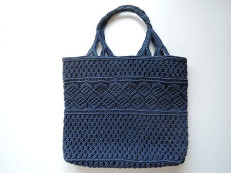 Makramee Handarbeit kleine Sommertasche blau 28x23cm