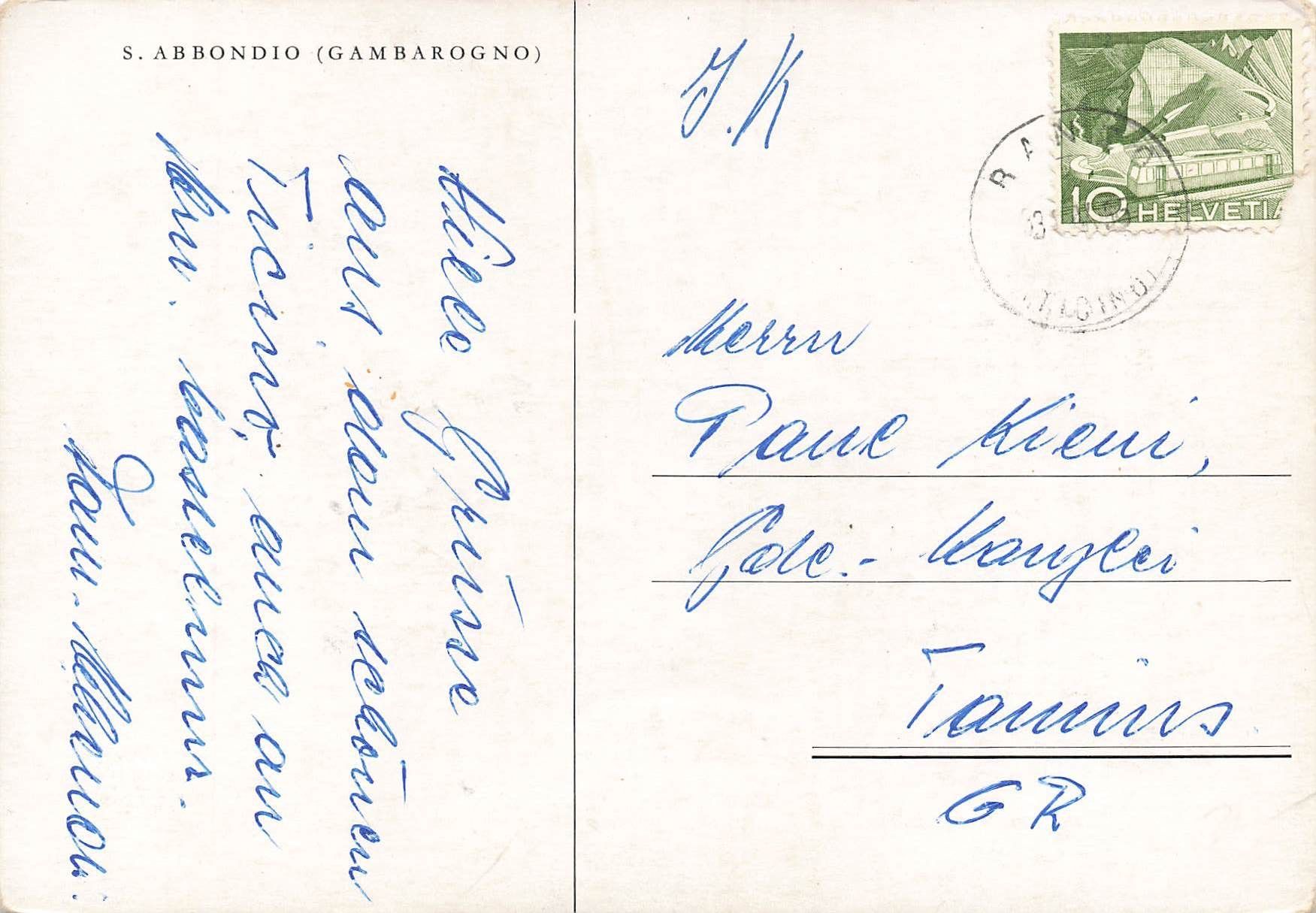 Cartoline postali: S. Abbondio Gambarogno – Usato da Biasca venduto da Blenio71 1