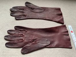 Vintage Leder Handschuhe dunkelrot, ungefüttert