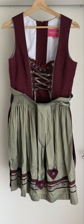 Krüger Madl Dirndl Gr. 40 + Spitzenbluse – Bordeaux/Grün