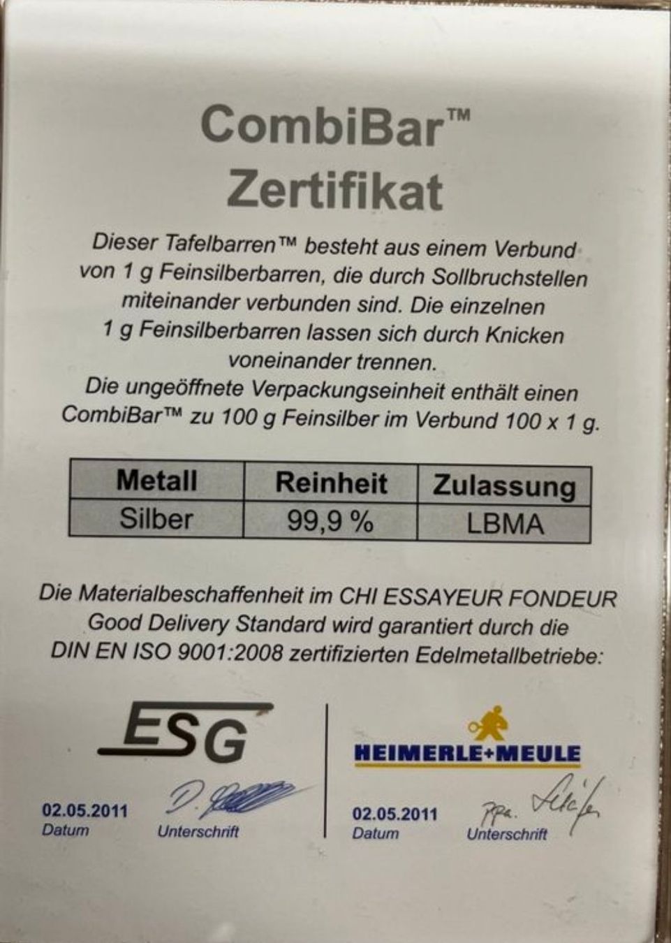 Edelmetalle: 100 x 1 Gr Silberbarren .999 – Neu (gemäss Beschreibung) aus Illnau von Sefan 1