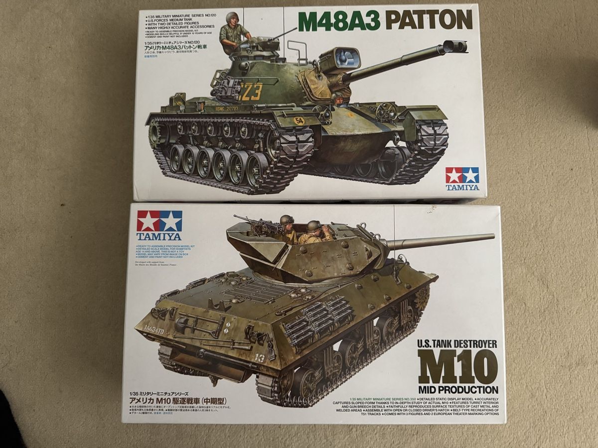 Tamiya Kit di modellismo & Modellini statici: Tamiya 1/35 Panzer m10 und Patton – Nuovo e nell'imballaggio originale da Sissach venduto da D.Siech