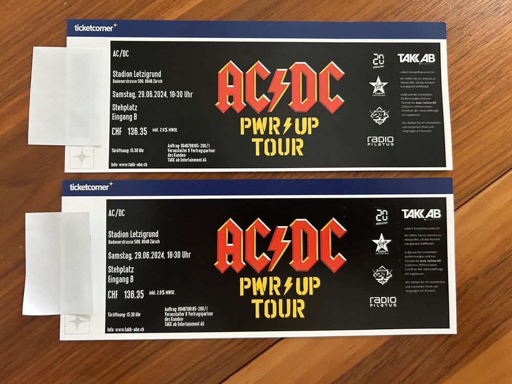 2 x AC/DC Ticket (Stehplatz) inkl. Ticketschutz Zürich (Neu und ...