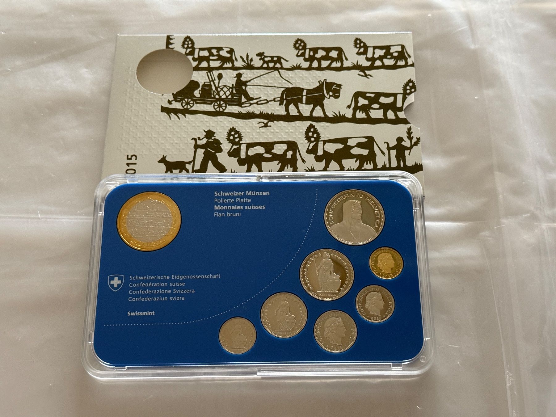 Tutti le monete: Schweizer Münzsatz  2015  Polierte Platte – Nuovo e nell'imballaggio originale da Wallisellen venduto da SWISS_SILVER1 1