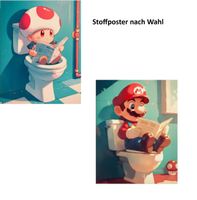 Stoffposter Super Mario oder Toad auf der Toilette, WC