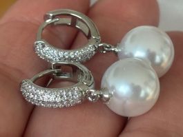 Luxus Elegante Kunstperle Ohrschmuck Ohrstecker Farbe:Silber