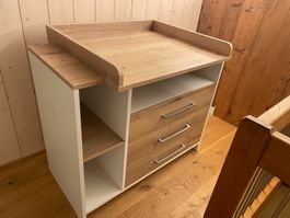Wickelkommode Holzoptik weiss mit drei Schubladen gebraucht