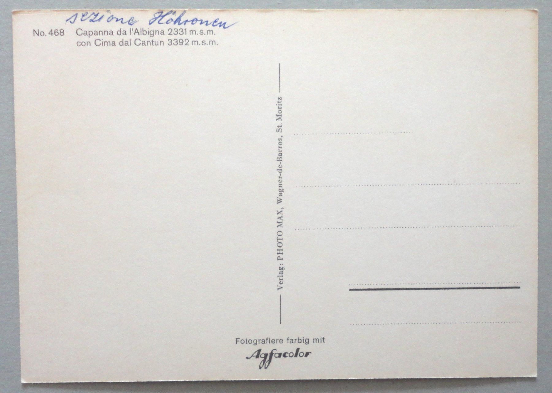 Cartoline postali: Capanna da l' Albigna con Cima dal Cantun – Usato da Fétigny venduto da Billy2miny 1
