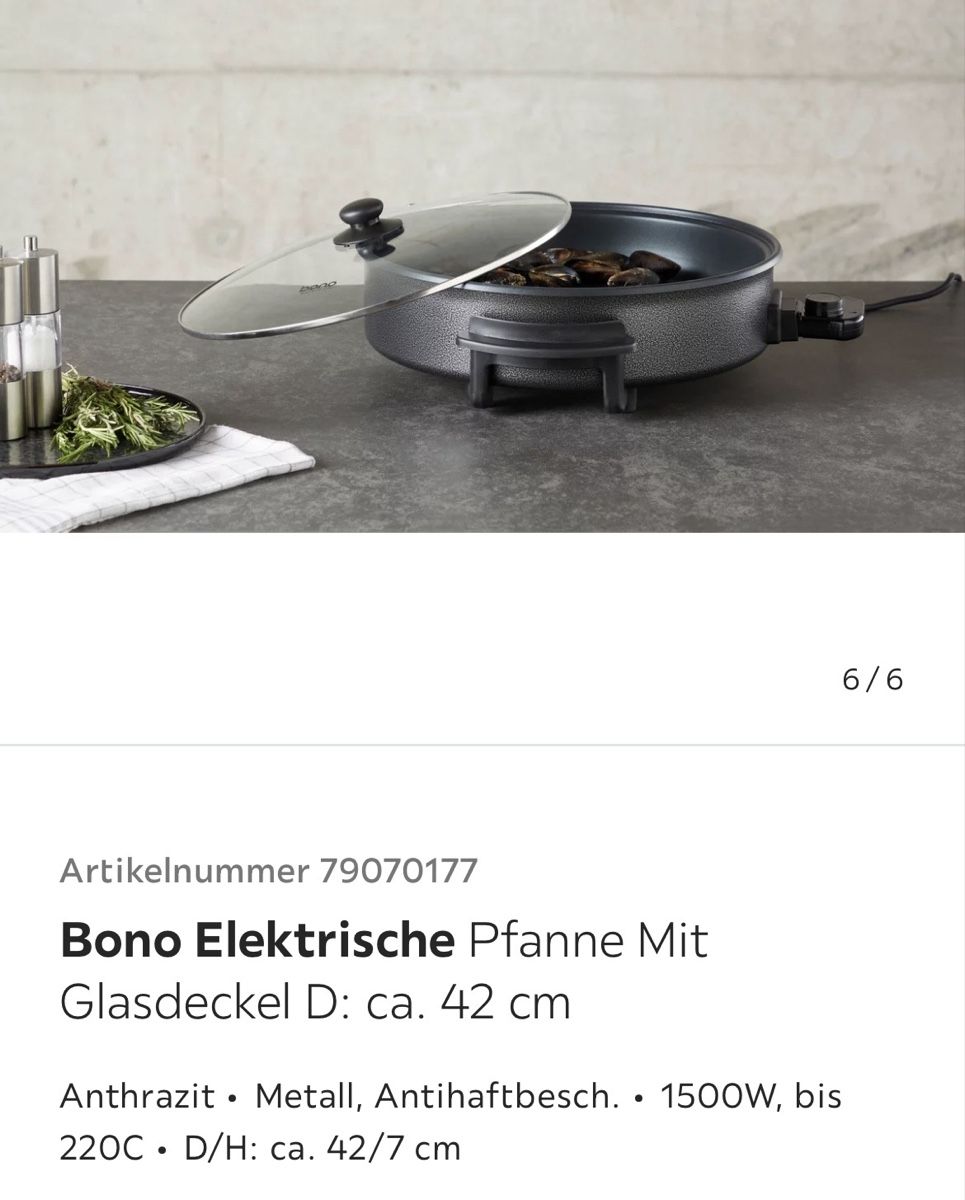 Pfannen: Bono Elektrische Pfanne Mit Glasdeckel – Neu und originalverpackt aus Zürich von haschmet 4