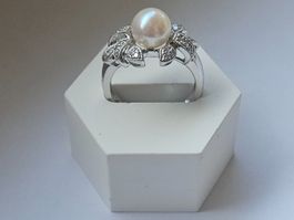 750 Gold Ring 0.26 ct Diamanten Perle 100% ECHT