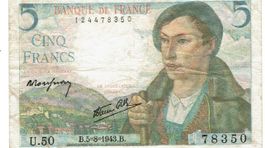 Frankreich 5 Francs 05.08.1943 Serie U-50 SS+-SS++
