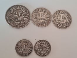 1 Lot :5 pièces suisses anciennes Helvétia argent 