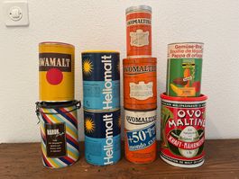 9x alte 60er / 70er Dosen Ovomaltine Heliomalt Dawamalt