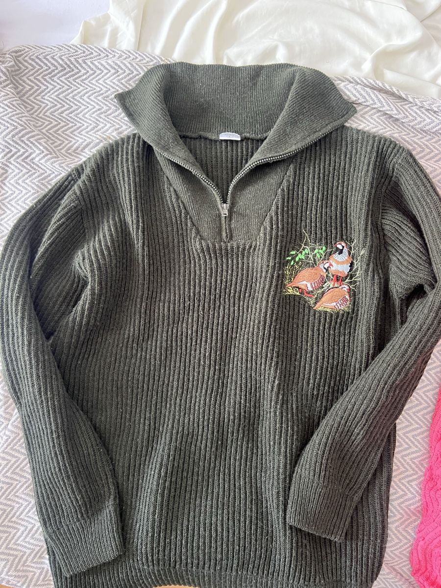 Maglioni & Felpe: Pull tricot vert foncé Bomalans taille 5 broderie oiseaux – Usato da Le Grand-Saconnex venduto da sol_jqk7