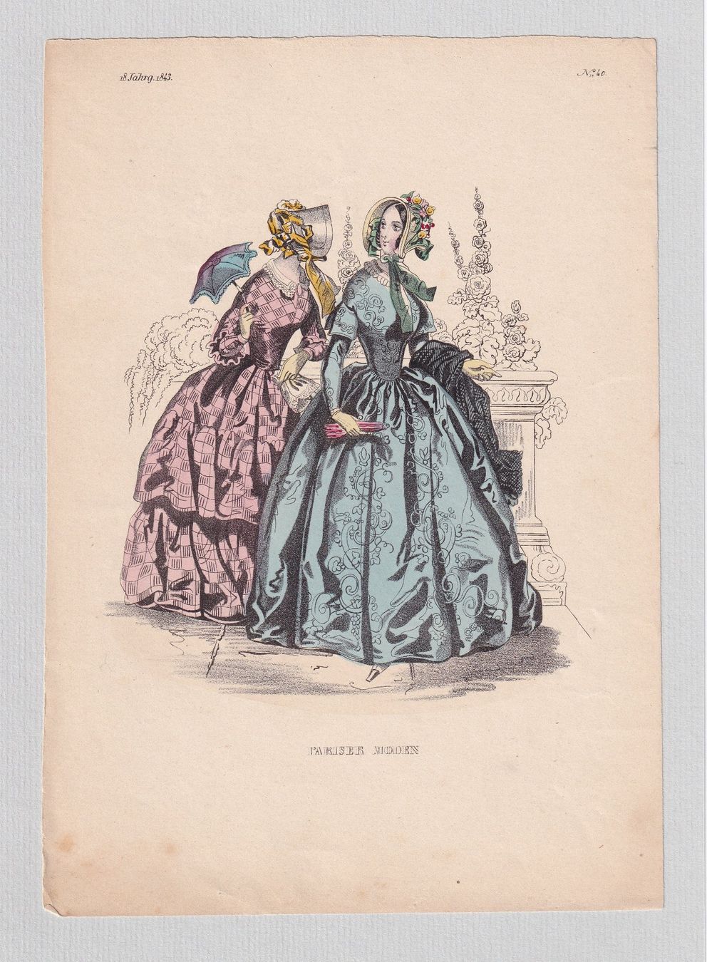Incisioni: MODE, BIEDERMEIER, LITHOGRAPHIE 1843 – Usato da Grüningen venduto da Kartensammler 1
