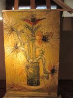 Peinture abstraite fleurs vase Jacques Ulrich 1973 70x40cm