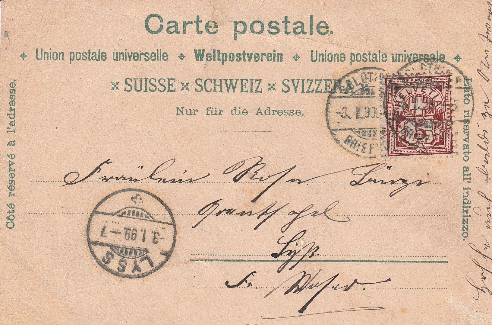 Ansichtskarten: Solothurn-Litho-Karte gelaufen 1899 – Gebraucht aus uttwil von Koehlerfred 1