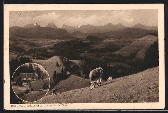 Cartoline postali: Lüderenalp, Kurhaus, Panorama mit weide – Usato da Berlin venduto da bartko-reher