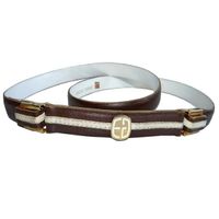 Gürtel Leder braun-weiss mit Clip 90 Goutille Paris 1980s