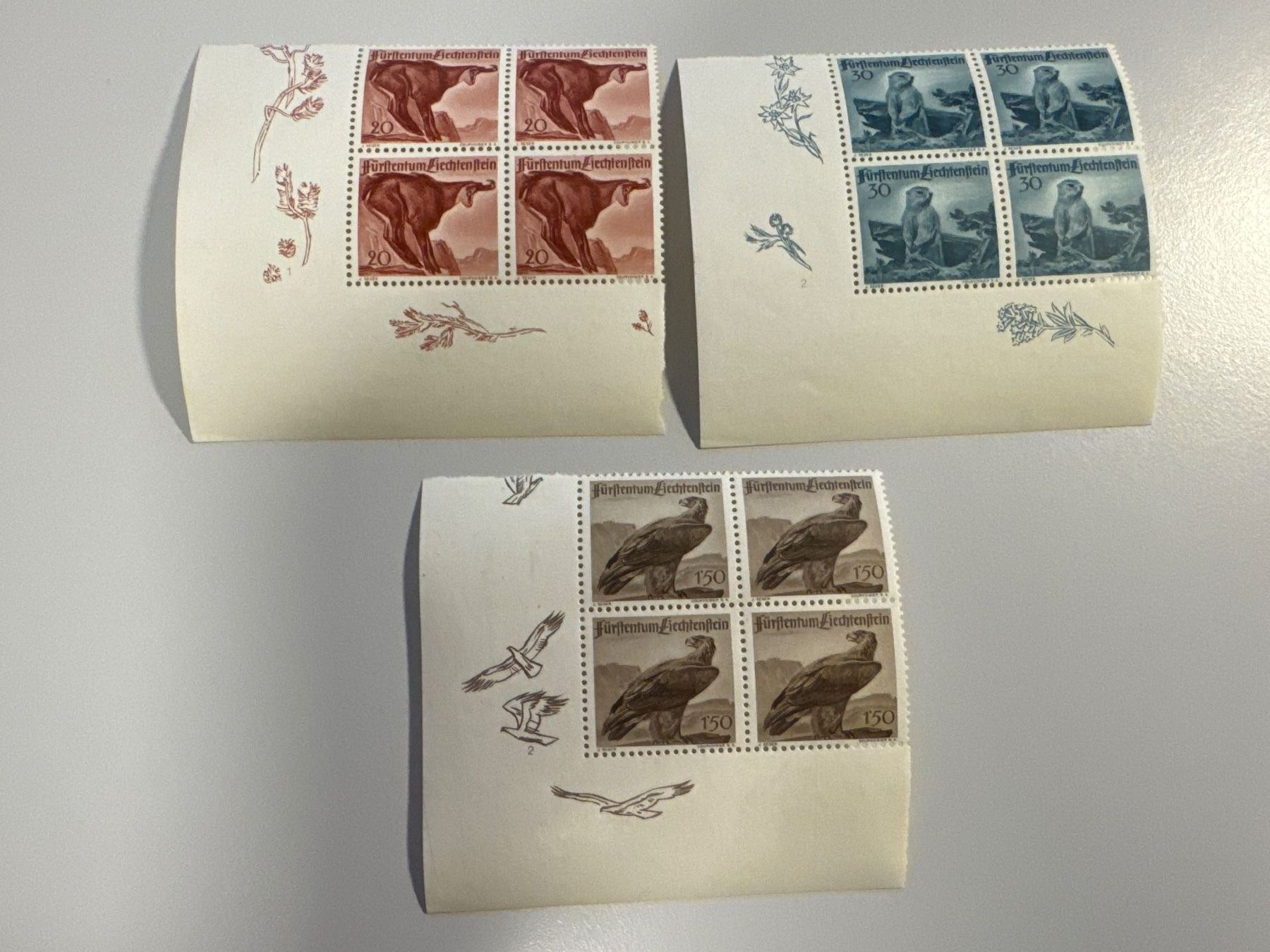 Tutti i francobolli: 1947, Jagdserie II, FL213-FL215, postfrisch – Usato da Küssnacht am Rigi venduto da SUOMIMASTER