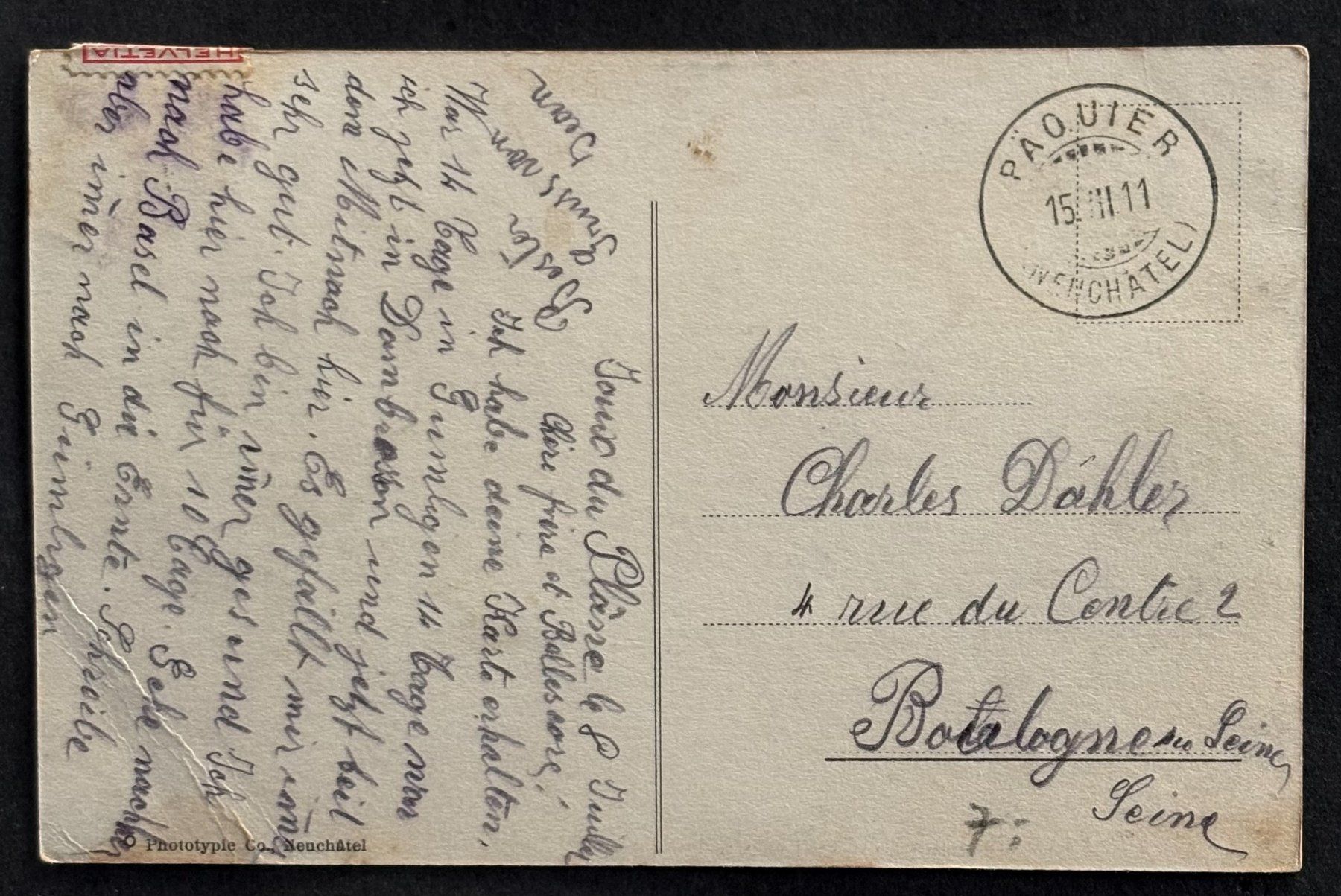 Cartoline postali: ANSICHTSKARTE DOMBRESSON VAL DE RUZ 1911 – Usato da Ostermundigen venduto da crazy-horse-1840 1