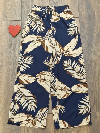 Leichte Hose weit blau mit Blattmuster XS wie neu