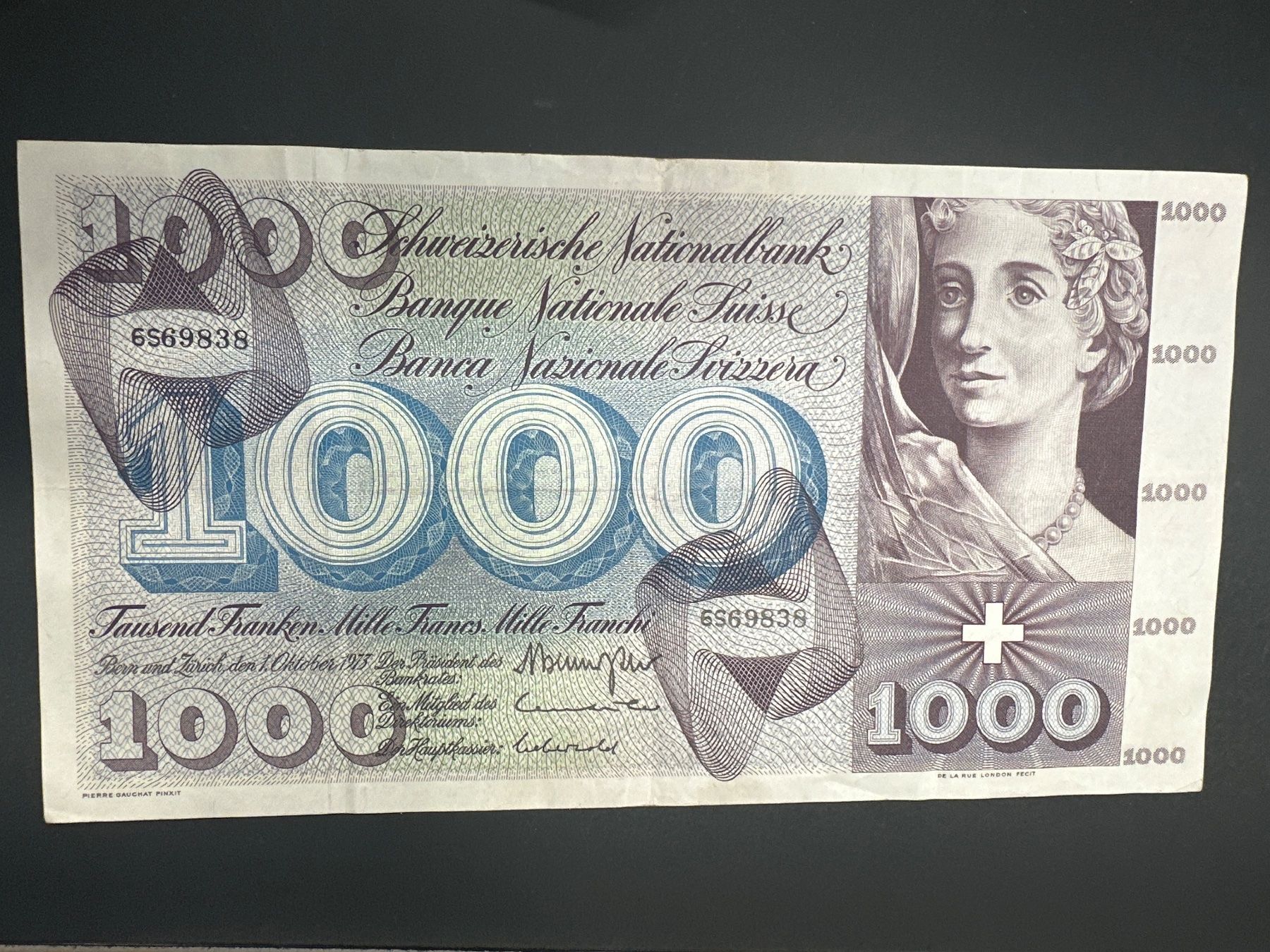 Billets de banque: 1000 Fr.-Note Schweiz 1973 – D'occasion à Herisau par herau 4