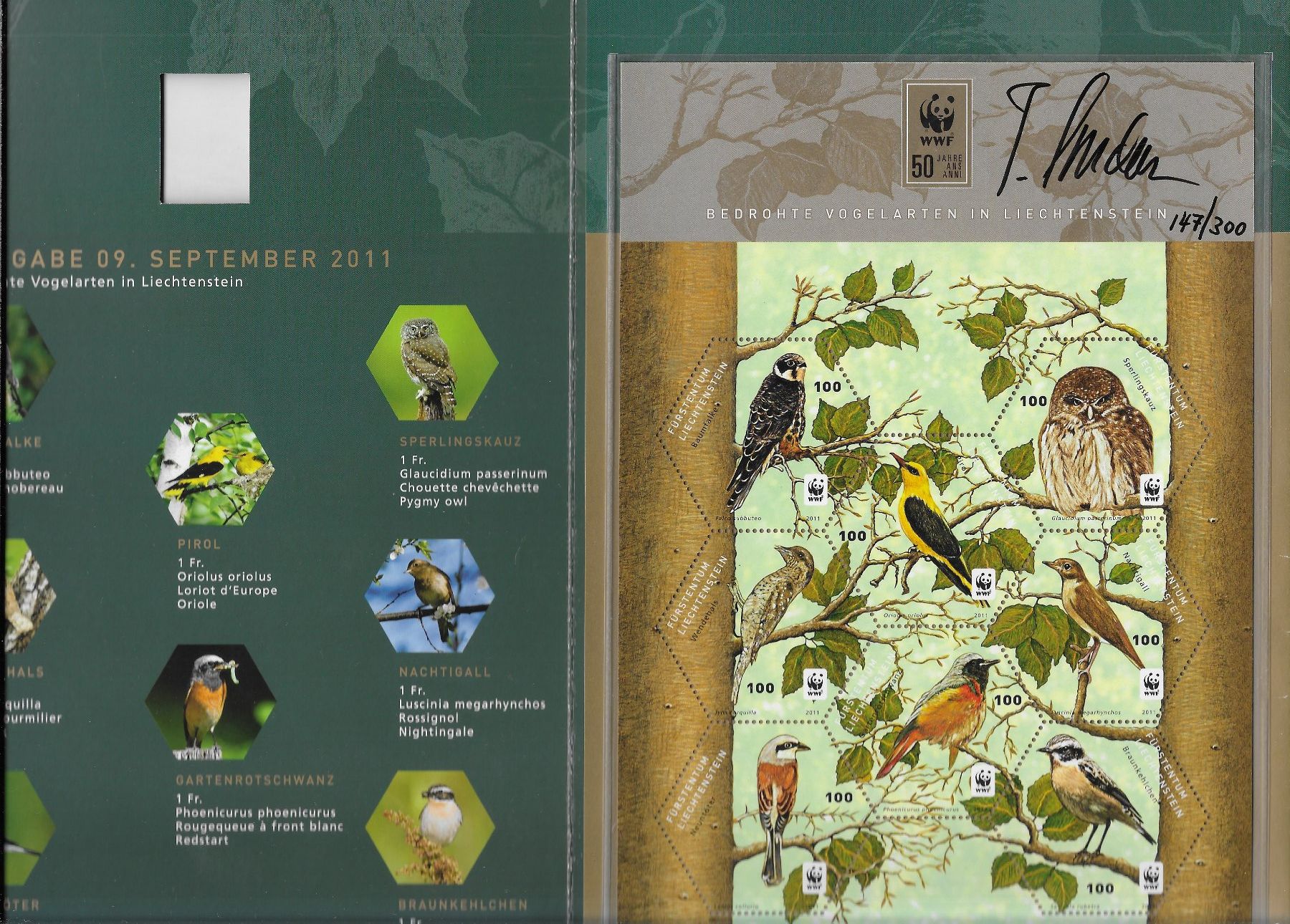 Tutti i francobolli: 2011: Liechtenstein WWF Jubiläumsmappe – Usato da Walperswil venduto da Tcheidi 2