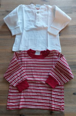 Set 2 Langarmshirts Weiss und gestreift Grösse 74