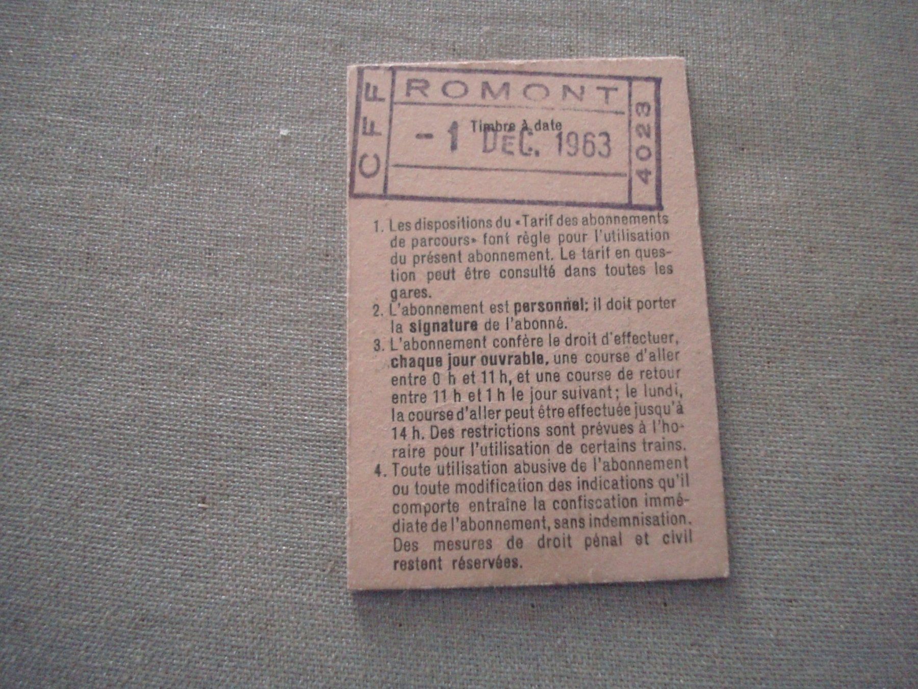Biglietti: SBB - Abonnement - Serie 13 - 1963 – Usato da Neuenegg venduto da flohcante 1