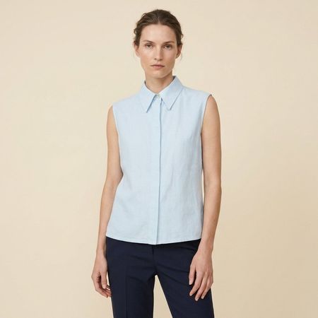Chemisier sans manches 100% Lin Bleu Clair - Taille L