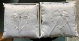 2x Ring-/Schmuckkissen, Satin Herz Blume Perlen