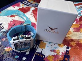 Montre ONOLA squelette bleue et blanche - État neuf!