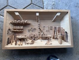 Wagnerei Werkstatt, Diorama Holz, 3D Bild