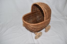 Puppenwagen Korbmöbel Holzräder Vintage Kinder Spielzeug