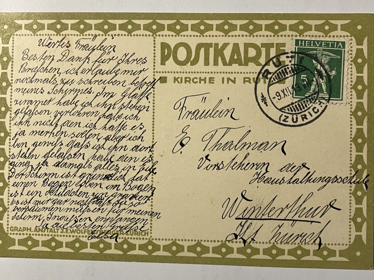 Cartoline postali: Postkarte Kirche von Rüti 1913 – Usato da Bauma venduto da Baumer71 1