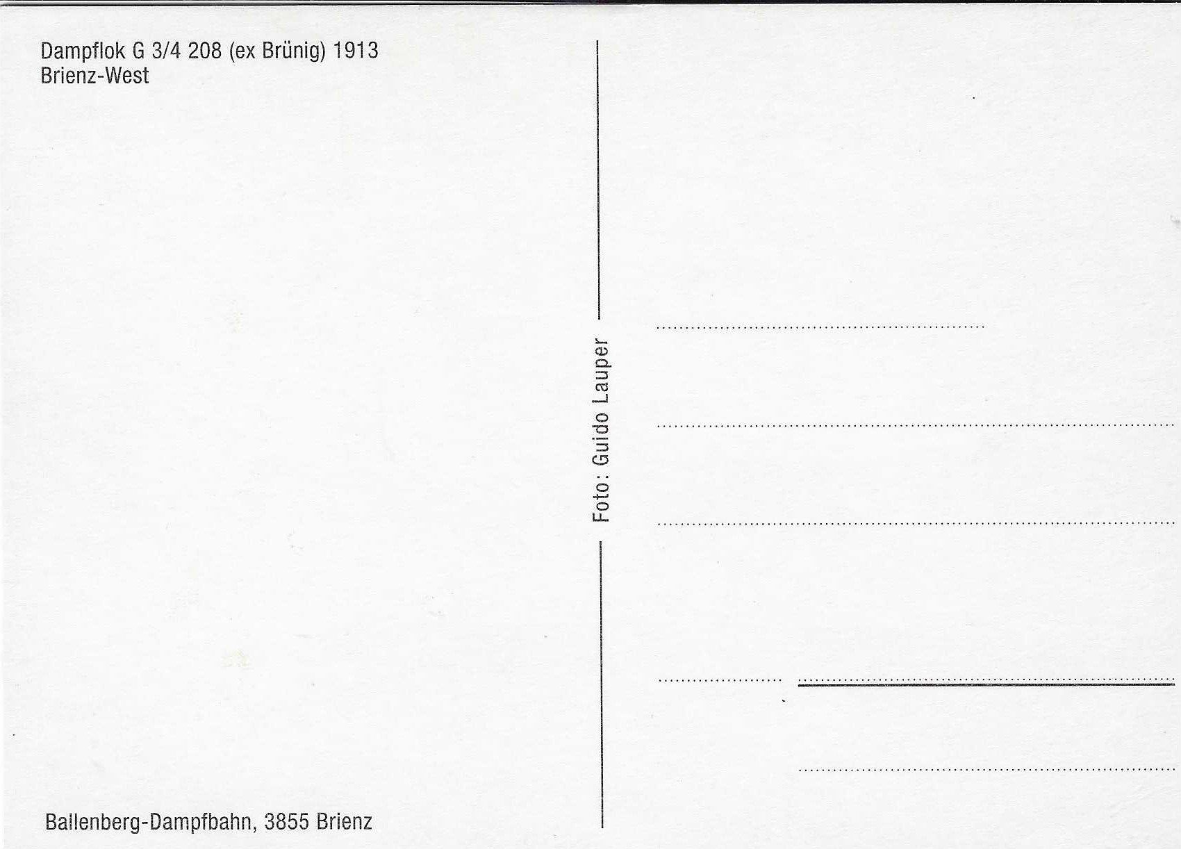 Cartoline postali: Dampflok G 3/4 208 ex Brünig 1913 – Nuovo (secondo la descrizione) da Rothrist venduto da Stranglehold 1