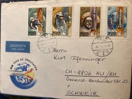 Ungarn 1982 ill. Brief 25 J. Weltraumfahrt 1/1/2/6 Ft gelauf