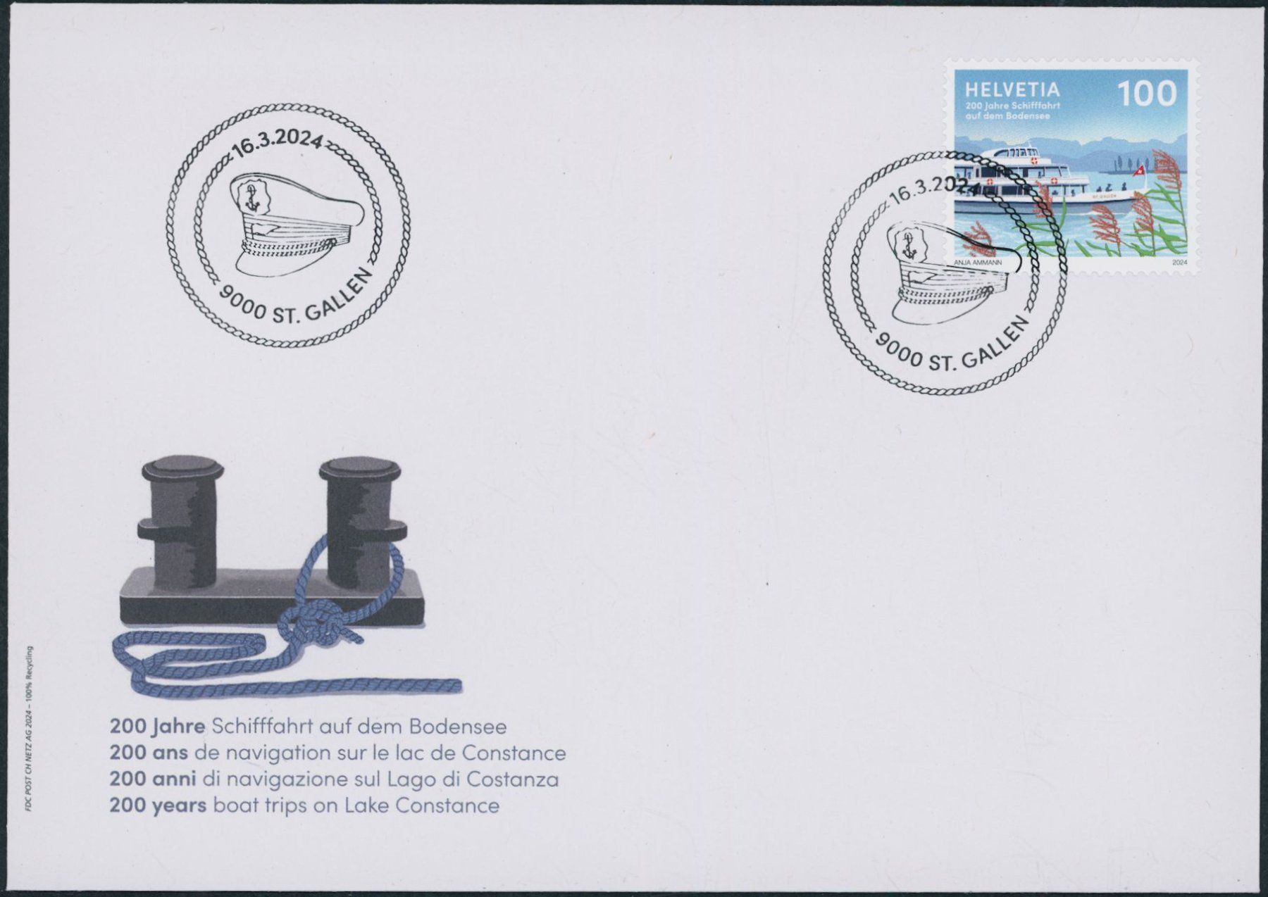 Tutti i francobolli: 2024 - Schifffahrt Bodensee - Brief - Sonderstempel – Usato da Schindellegi venduto da leecollect