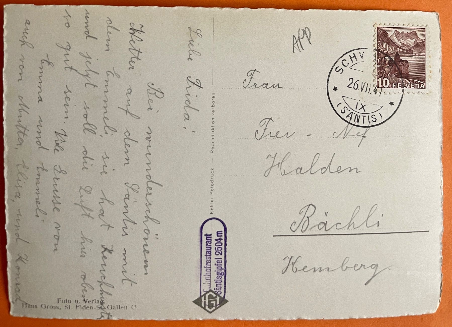 Cartoline postali: SCHWÄGALP - SCHWEBEBAHN - RESTAURANT & TALSTATION 1941 – Usato da Lutry venduto da Ediego 1