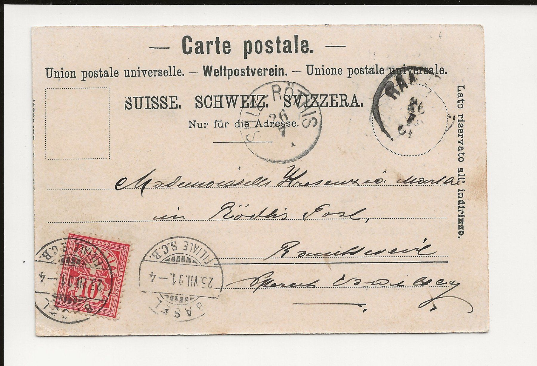Ansichtskarten: AK 1901Gruss aus Basel - Wettsteinbrücke – Gebraucht aus Greifensee von 315WDO 1