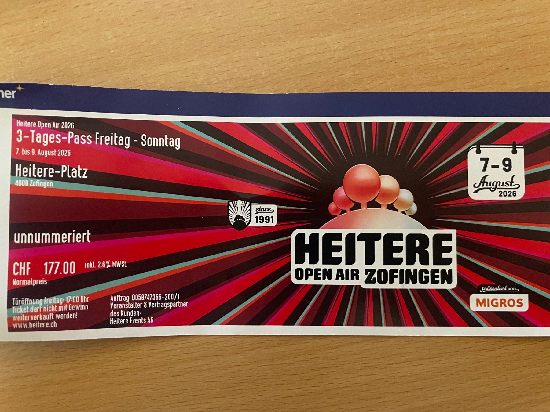 Tickets: Heitere 3-Tages Pass – Neu und originalverpackt aus Egerkingen von Waud