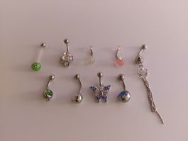 Set von 9 Bauchnabelpiercings verschieden, gebraucht/Neuwer