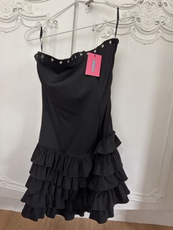Edikted schwarzes Corset Rüschen Minikleid 