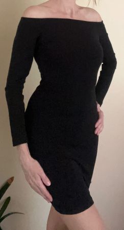 schwarzes schulterfreies Stretch-Kleid, Grösse S